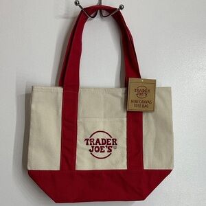 Trader Joe's Red and Cream Canvas Tote Bag